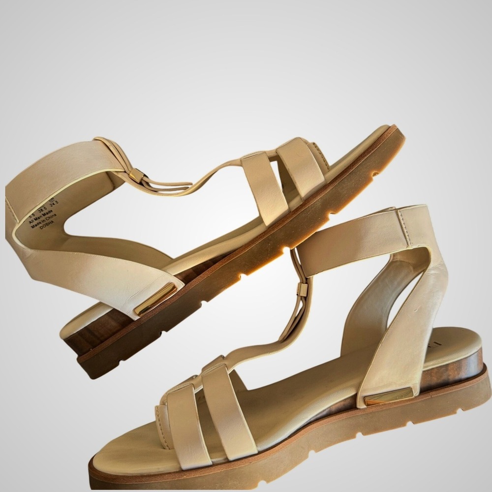 Franco Sarto Dosha Cream Beige Ankle Strap Flat Gladiator Sandals Womens 8M